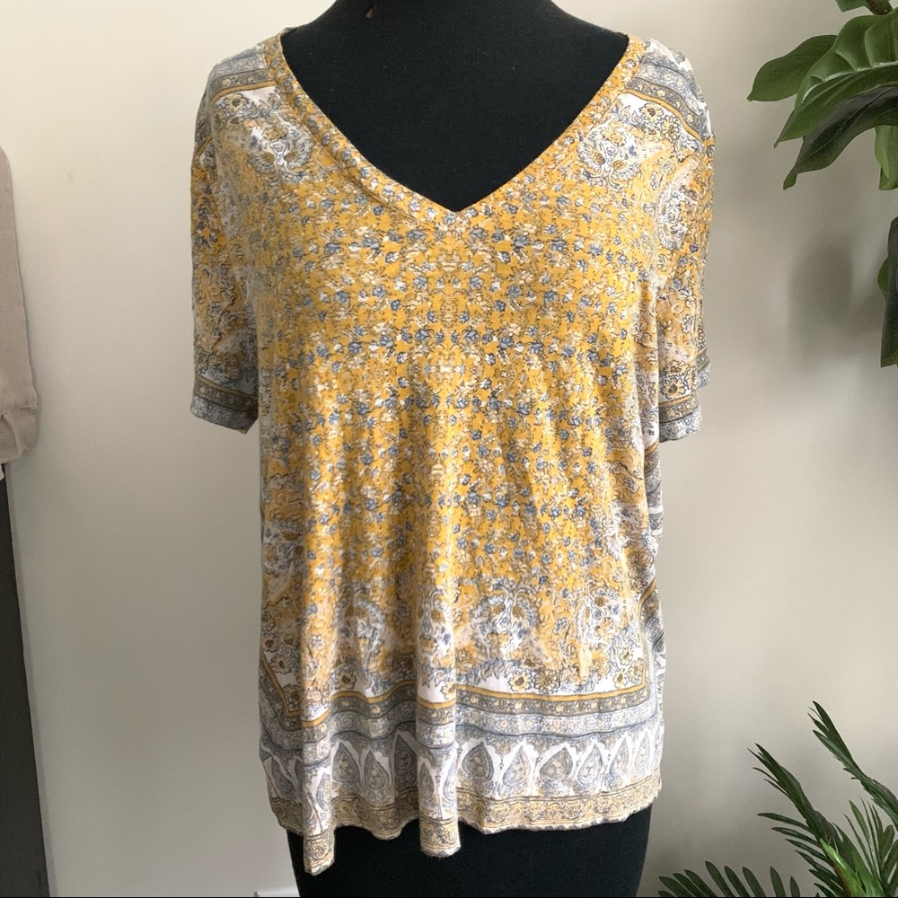 Lucky brand yellow blue floral tshirt